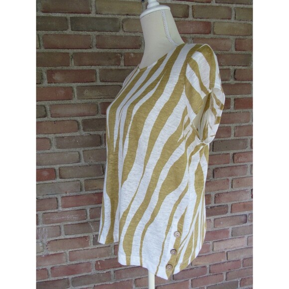 Tan White Zebra Animal Print Cap Sleeve Blouse 100% Linen Tahari Size M - Picture 10 of 16